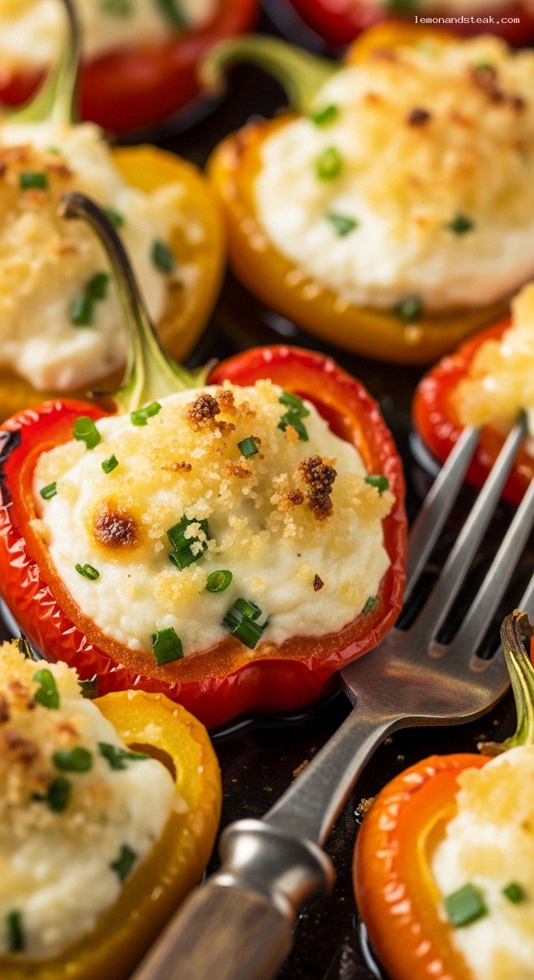 Warm Cream Cheese Stuffed Mini Peppers – Closeup