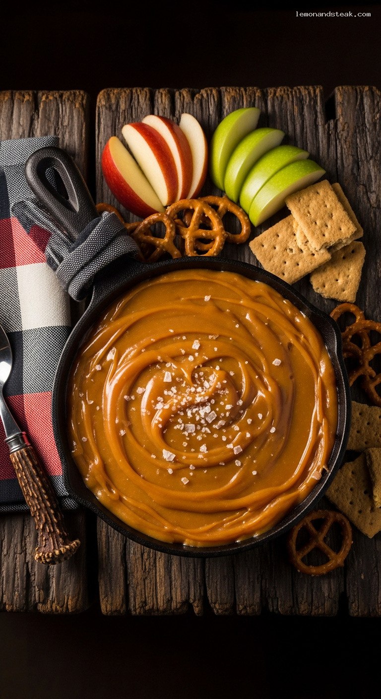 Warm Peanut Butter Salted Caramel Dip With Pretzels and Apples