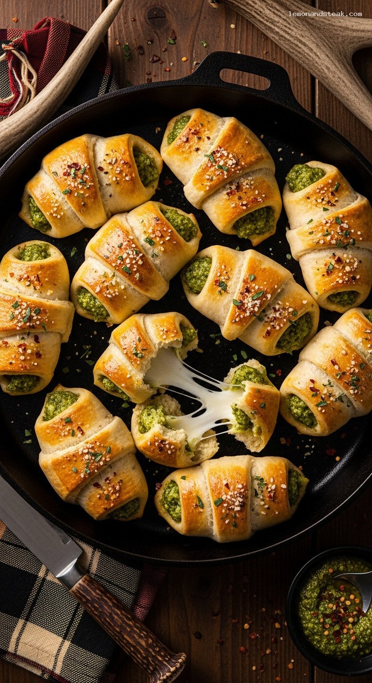 Warm Pesto Mozzarella Stuffed Crescent Rolls