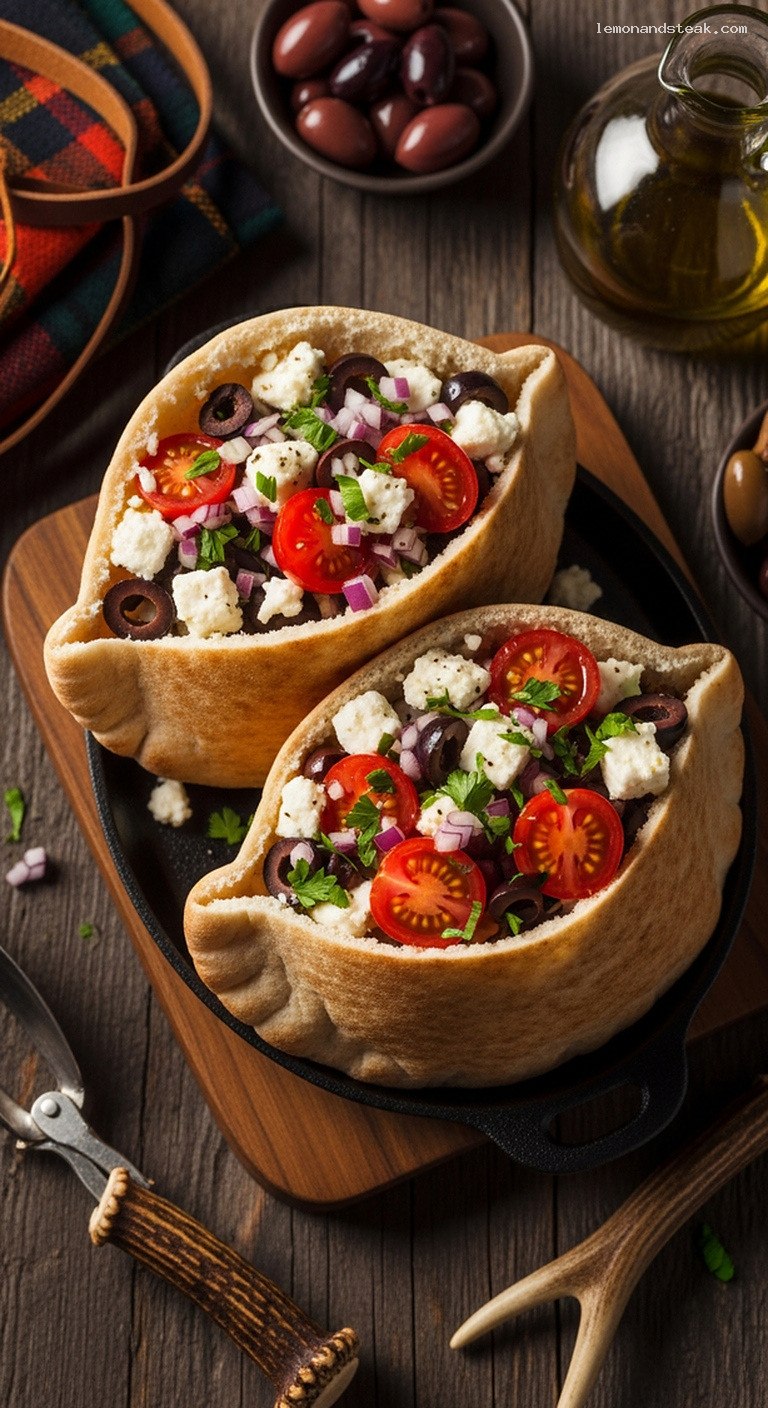 Warm Pita Pockets with Feta, Olives, and Tomatoes