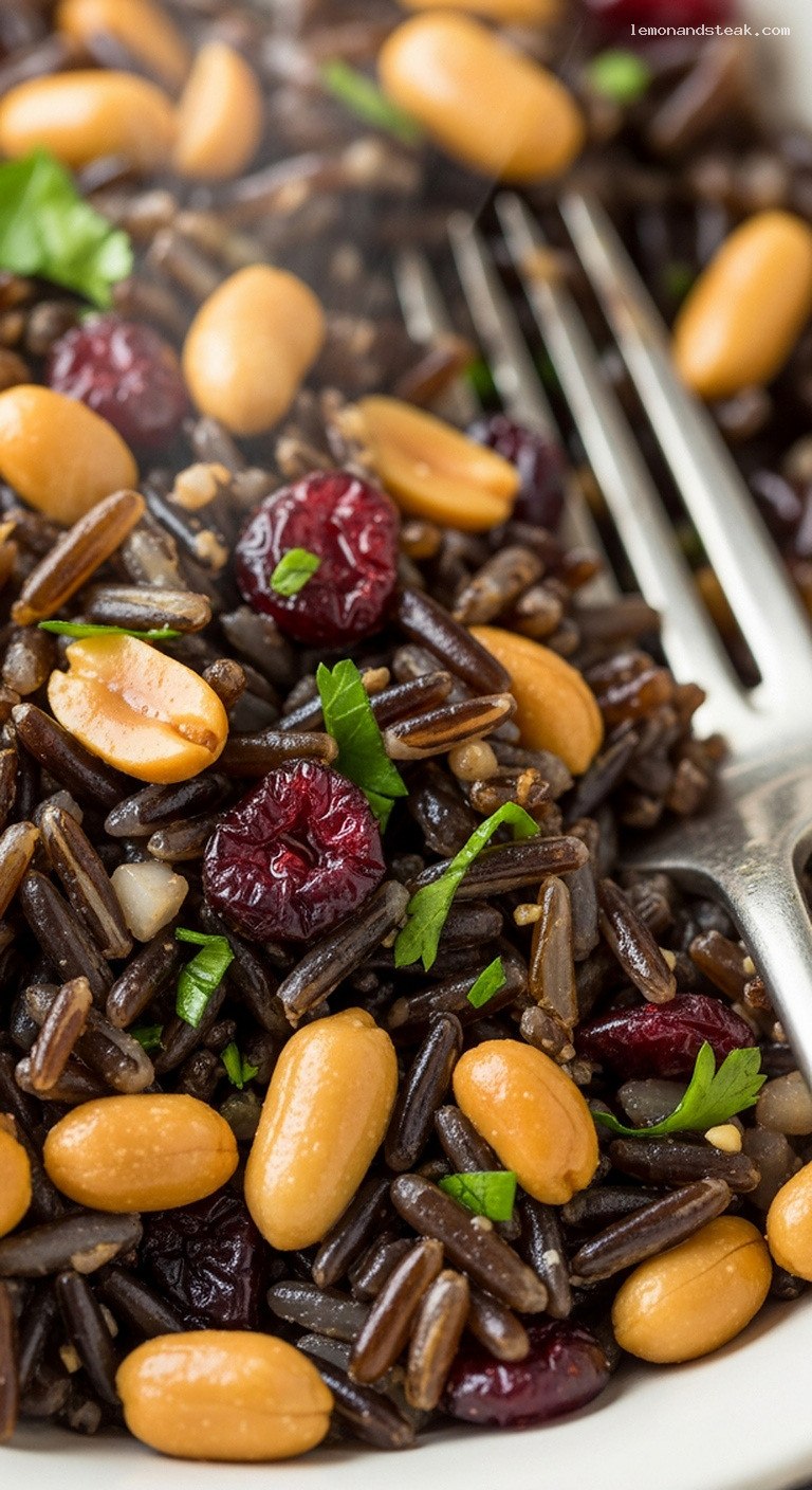 Wild Rice Pilaf with Peanuts, Cranberries, and Citrus – Closeup